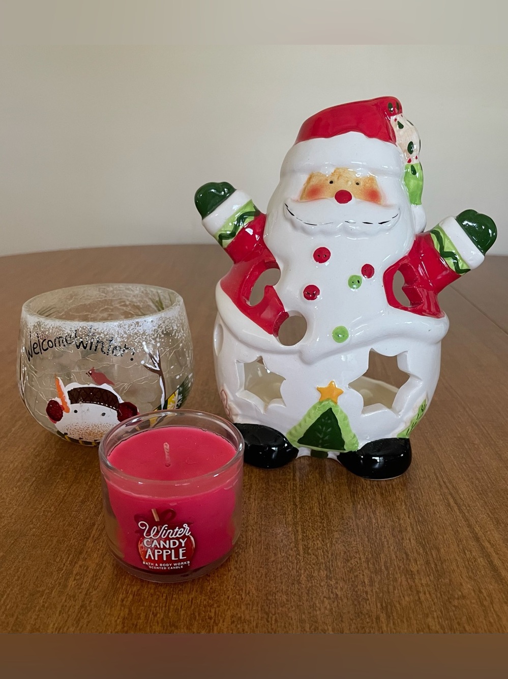 Santa Tea Light Candle Holder, Yankee Candle Glass Candle Holder and Mini Candle